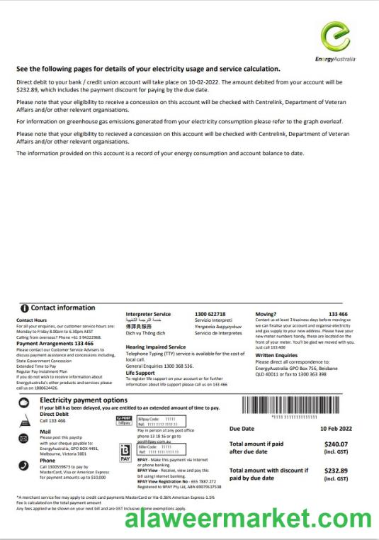 Australia Energy Australia electricity utility bill template in Word and PDF format, 3 pages 3